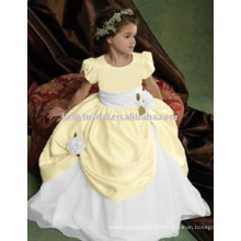 Nuevo amarillo y blanco con el marco y el flowergirl hecho a mano de la flor visten los vestidos de las muchachas 1005